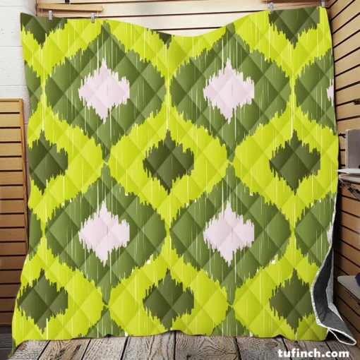 Ikat Geometric Green Pattern Quilt Blanket