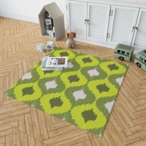 Ikat Geometric Green Pattern Rug 1