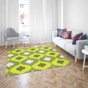 Ikat Geometric Green Pattern Rug 2