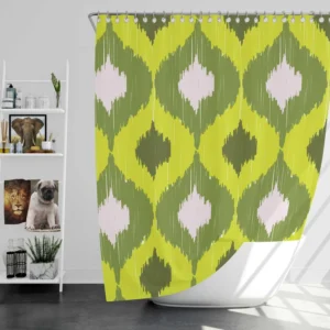 Ikat Geometric Green Pattern Shower Curtain