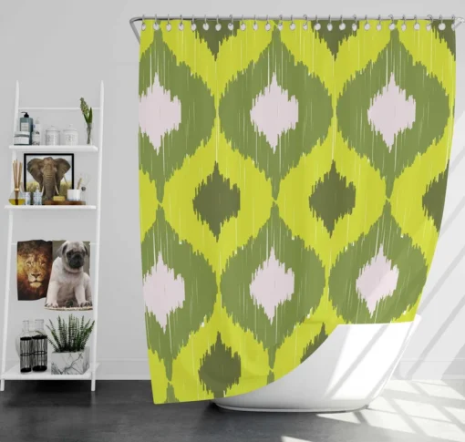 Ikat Geometric Green Pattern Shower Curtain