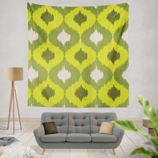 Ikat Geometric Green Pattern Wall Tapestry