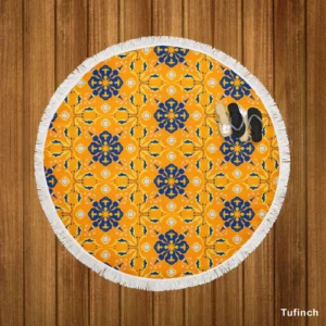 India Ethnic Pattern In Yellow Round Beach Towel