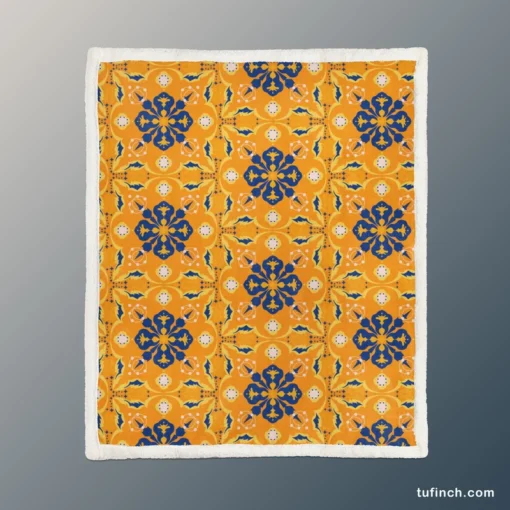 India Ethnic Pattern In Yellow Sherpa Fleece Blanket 1