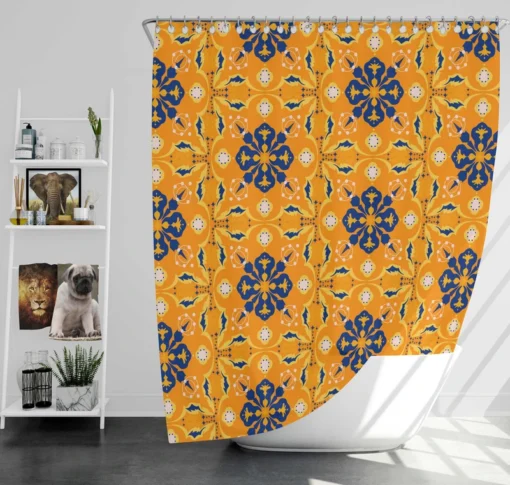 India Ethnic Pattern In Yellow Shower Curtain