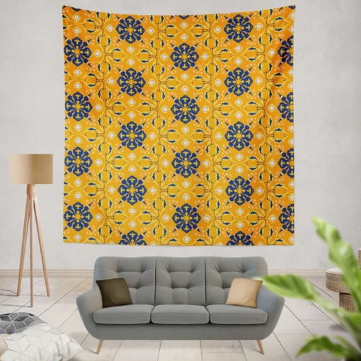 India Ethnic Pattern In Yellow Wall Tapestry