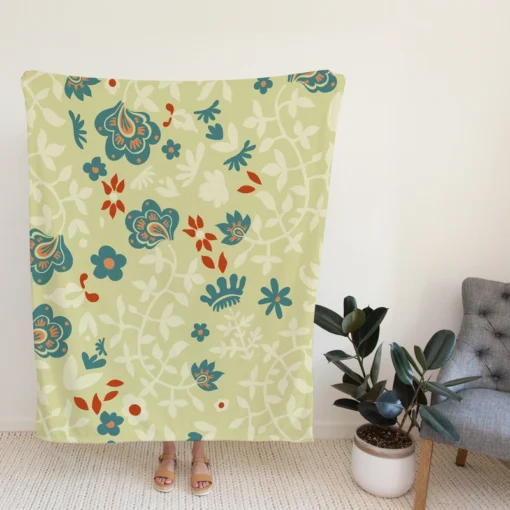 Indian Floral Design Fleece Blanket