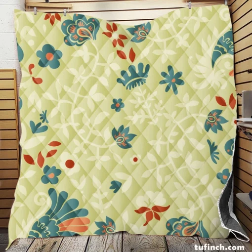 Indian Floral Design Quilt Blanket