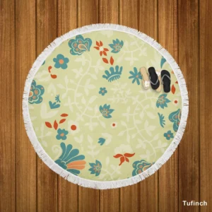 Indian Floral Design Round Beach Towel