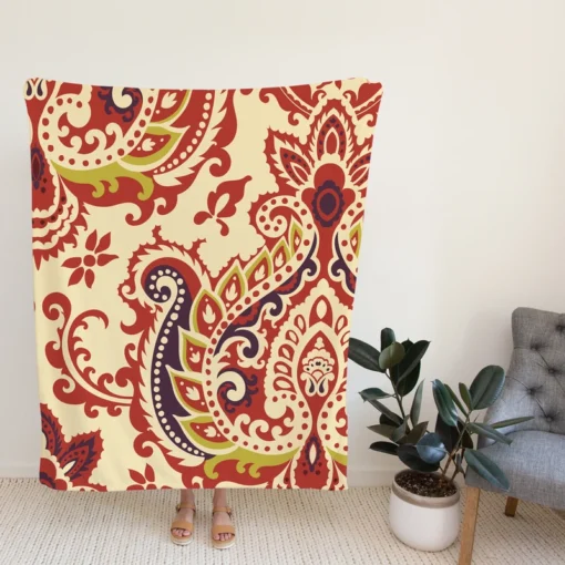 Indian Oriented Damask Design Fleece Blanket