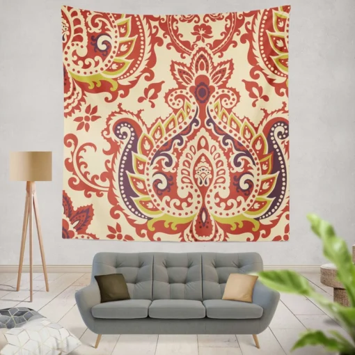 Indian Oriented Damask Design Wall Tapestry