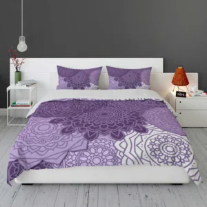 Indian Purple White Floral Mandala Pattern Bedding Set 1