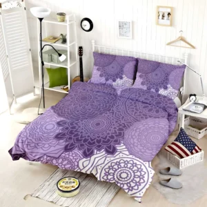 Indian Purple White Floral Mandala Pattern Bedding Set