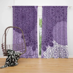 Indian Purple White Floral Mandala Pattern Curtain