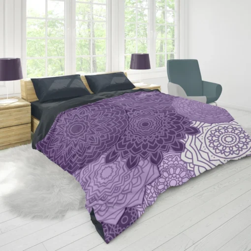 Indian Purple White Floral Mandala Pattern Duvet Cover 1