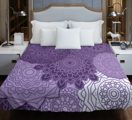 Indian Purple White Floral Mandala Pattern Duvet Cover