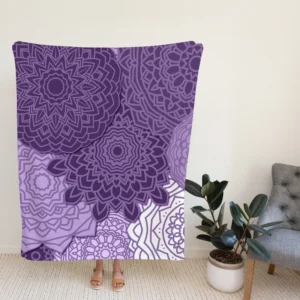 Indian Purple White Floral Mandala Pattern Fleece Blanket