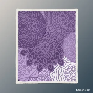 Indian Purple White Floral Mandala Pattern Sherpa Fleece Blanket 1