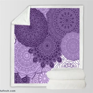 Indian Purple White Floral Mandala Pattern Sherpa Fleece Blanket