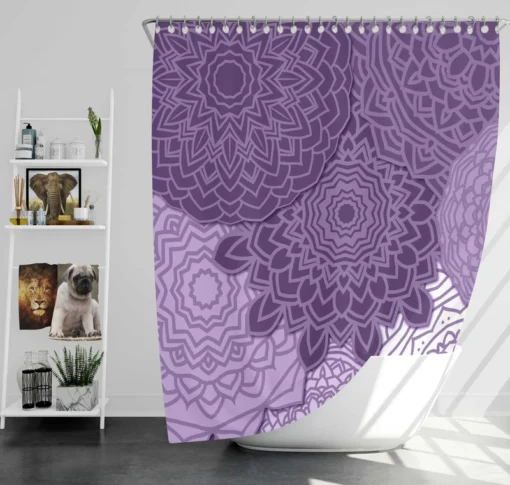 Indian Purple White Floral Mandala Pattern Shower Curtain