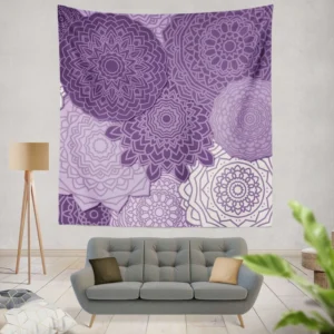 Indian Purple White Floral Mandala Pattern Wall Tapestry