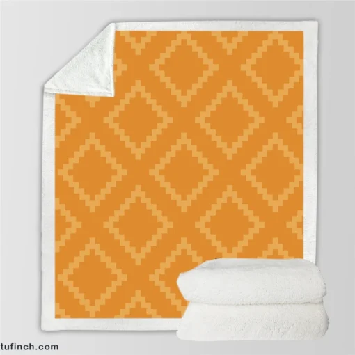 Indian Square Faded Orange Pattern Sherpa Fleece Blanket