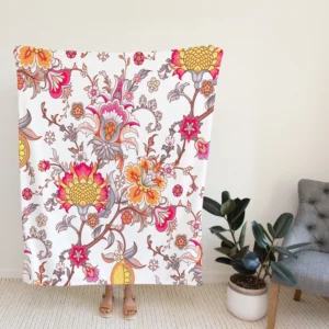 Indian Traditional Floral Toile Fleece Blanket