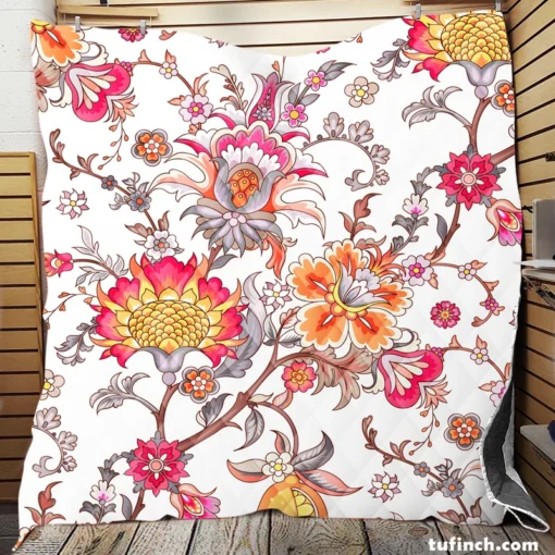 Indian Traditional Floral Toile Quilt Blanket