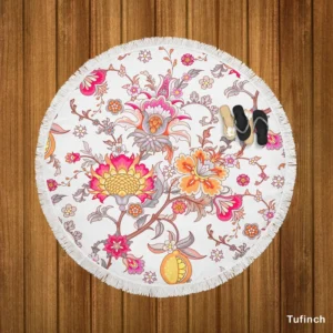 Indian Traditional Floral Toile Round Beach Towel