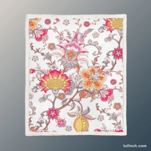 Indian Traditional Floral Toile Sherpa Fleece Blanket 1