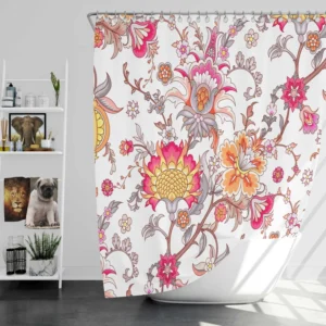 Indian Traditional Floral Toile Shower Curtain