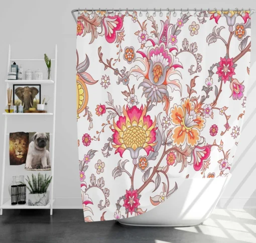 Indian Traditional Floral Toile Shower Curtain