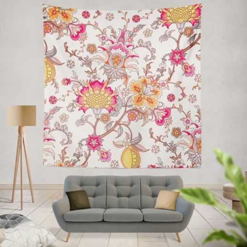 Indian Traditional Floral Toile Wall Tapestry