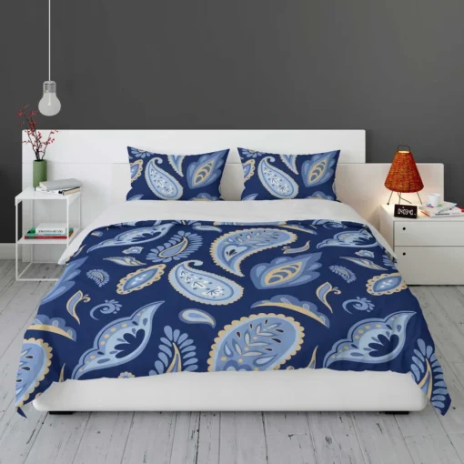 Indian Traditional Paisley In Blue Bedding Set 1