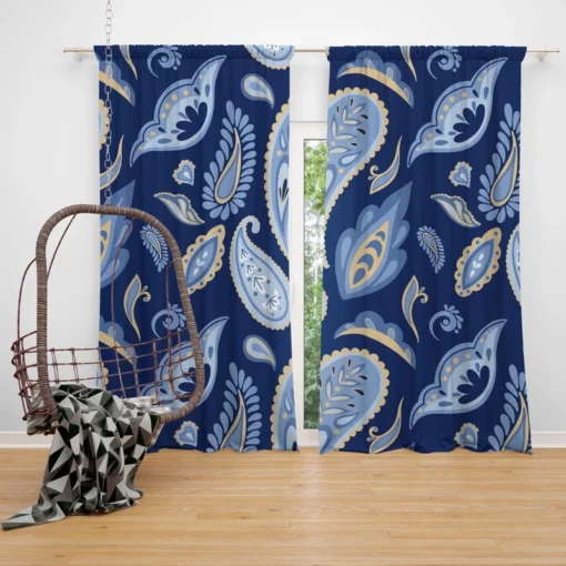 Indian Traditional Paisley In Blue Curtain