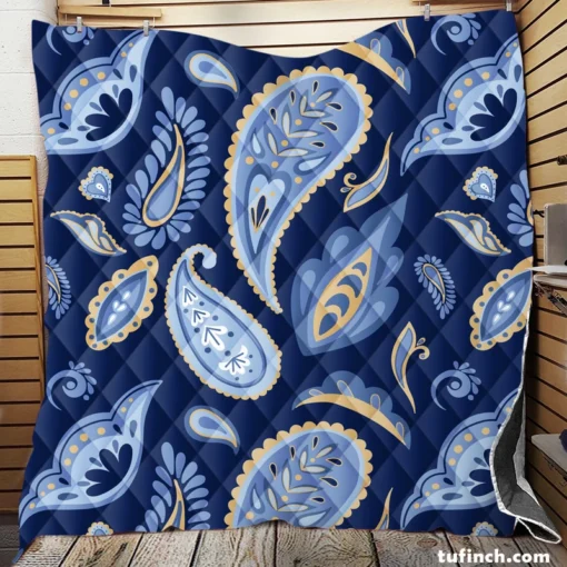 Indian Traditional Paisley In Blue Quilt Blanket