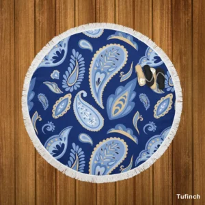 Indian Traditional Paisley In Blue Round Beach Towel