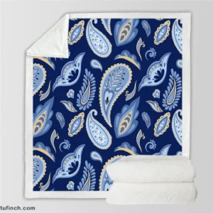 Indian Traditional Paisley In Blue Sherpa Fleece Blanket