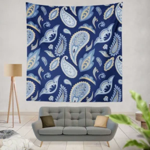 Indian Traditional Paisley In Blue Wall Tapestry