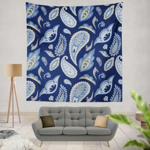 Indian Traditional Paisley In Blue Wall Tapestry