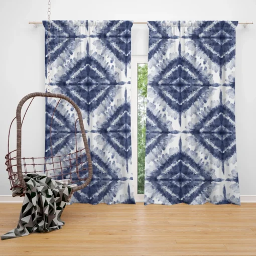 Indigo Blue Shibori Spanish Pattern Curtain