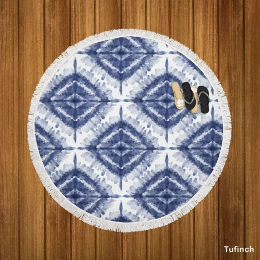 Indigo Blue Shibori Spanish Pattern Round Beach Towel