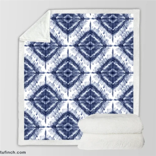 Indigo Blue Shibori Spanish Pattern Sherpa Fleece Blanket