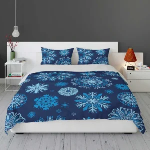 Indigo Blue Snowflakes Pattern Bedding Set 1