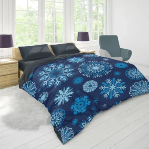 Indigo Blue Snowflakes Pattern Duvet Cover 1