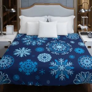 Indigo Blue Snowflakes Pattern Duvet Cover