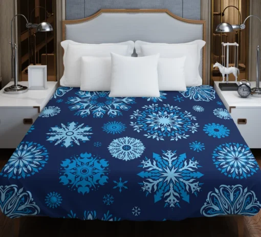 Indigo Blue Snowflakes Pattern Duvet Cover