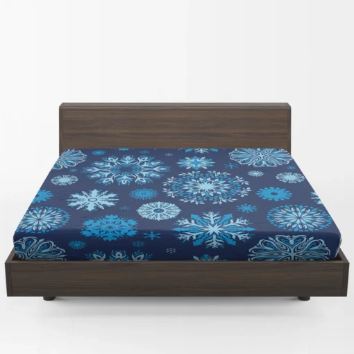 Indigo Blue Snowflakes Pattern Fitted Sheet 1