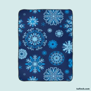 Indigo Blue Snowflakes Pattern Fleece Blanket 1