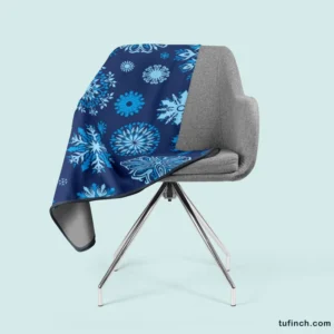 Indigo Blue Snowflakes Pattern Fleece Blanket 2